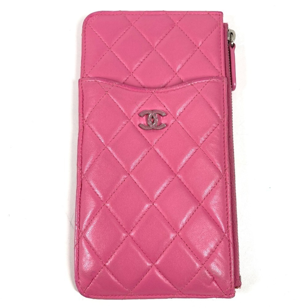 CHANEL Authentic Pink Leather Logo Wallet